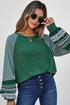 Contrast Print Striped Raglan Crew Neck Loose Long Sleeve Top